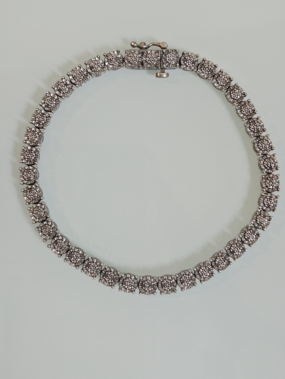 925 DU Diamond Cut Sterling Silver DIA Accent Tennis Bracelet 7.25" 11 Grams